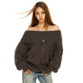 FILIRILI One-word Shoulder Lazy Loose-knit Slanted Shoulder Sweater