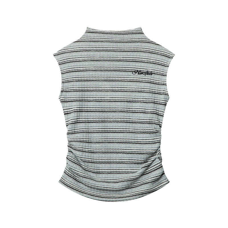 Nariele Contrast Striped Wrinkle Waist Design Vest