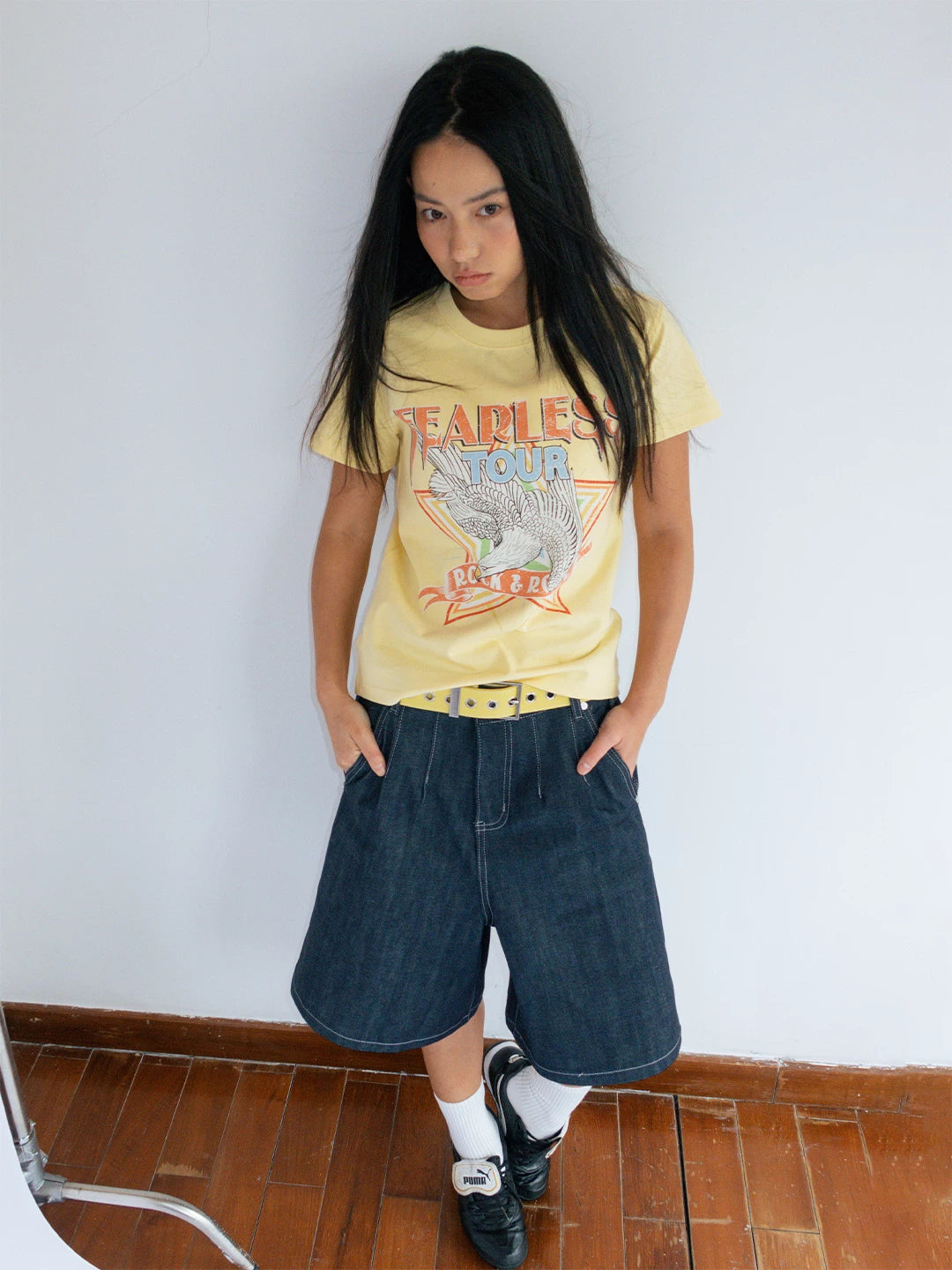 FUNKYFUN Do Old Rock Print Front Shoulder Tee