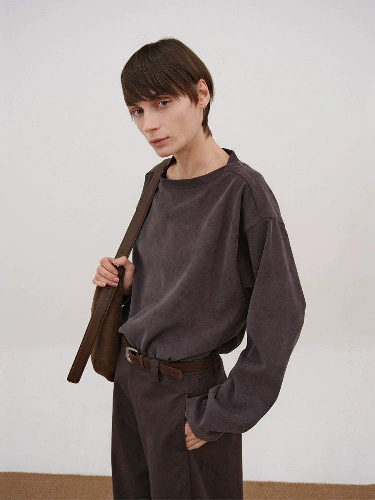 COLN Three-dimensional One-word Collar T-shirt