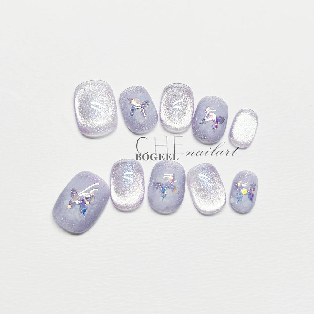 BOGEEL Purple Butterfly Cat Eye White Fairy Air Nail Sticker