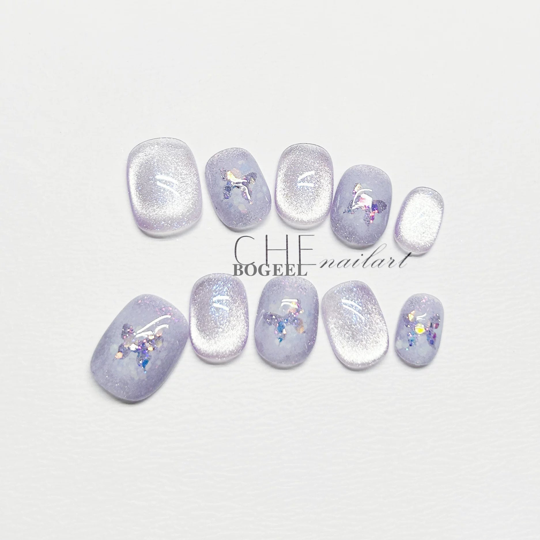 BOGEEL Purple Butterfly Cat Eye White Fairy Air Nail Sticker