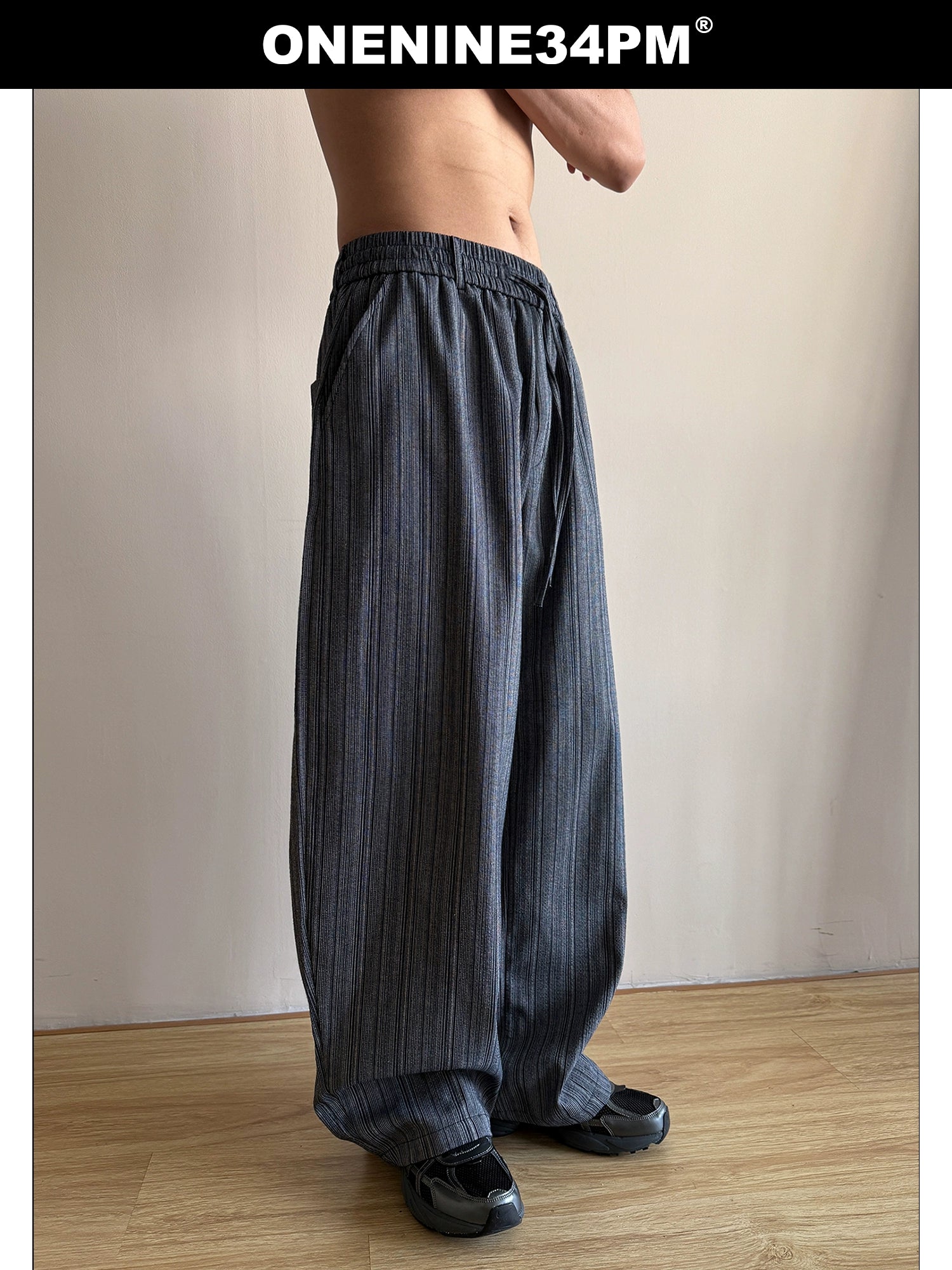 ONENINE34PM Vintage Striped Textured Loose Casual Pants