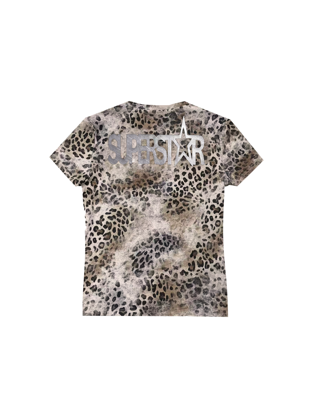 DETW Leopard Print Slogan Print V-neck Front Shoulder Tee
