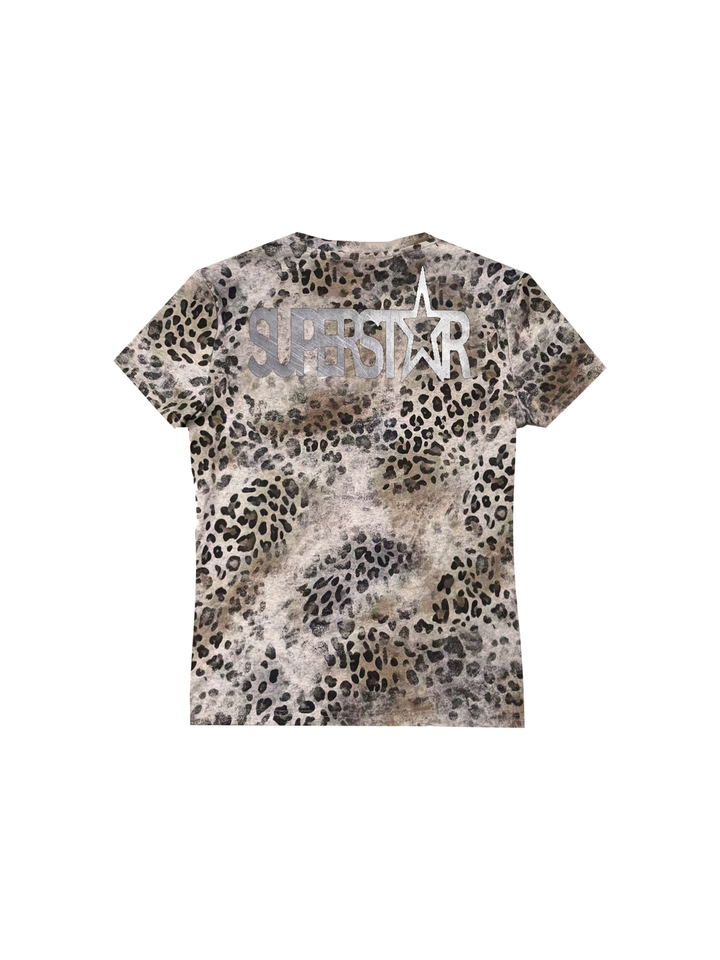 DETW Leopard Print Slogan Print V-neck Front Shoulder Tee
