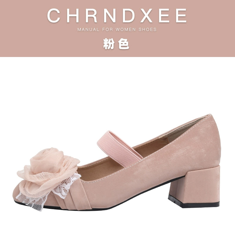CHRNDXEE Beautiful Mesh Retro Mid-heel Shoes