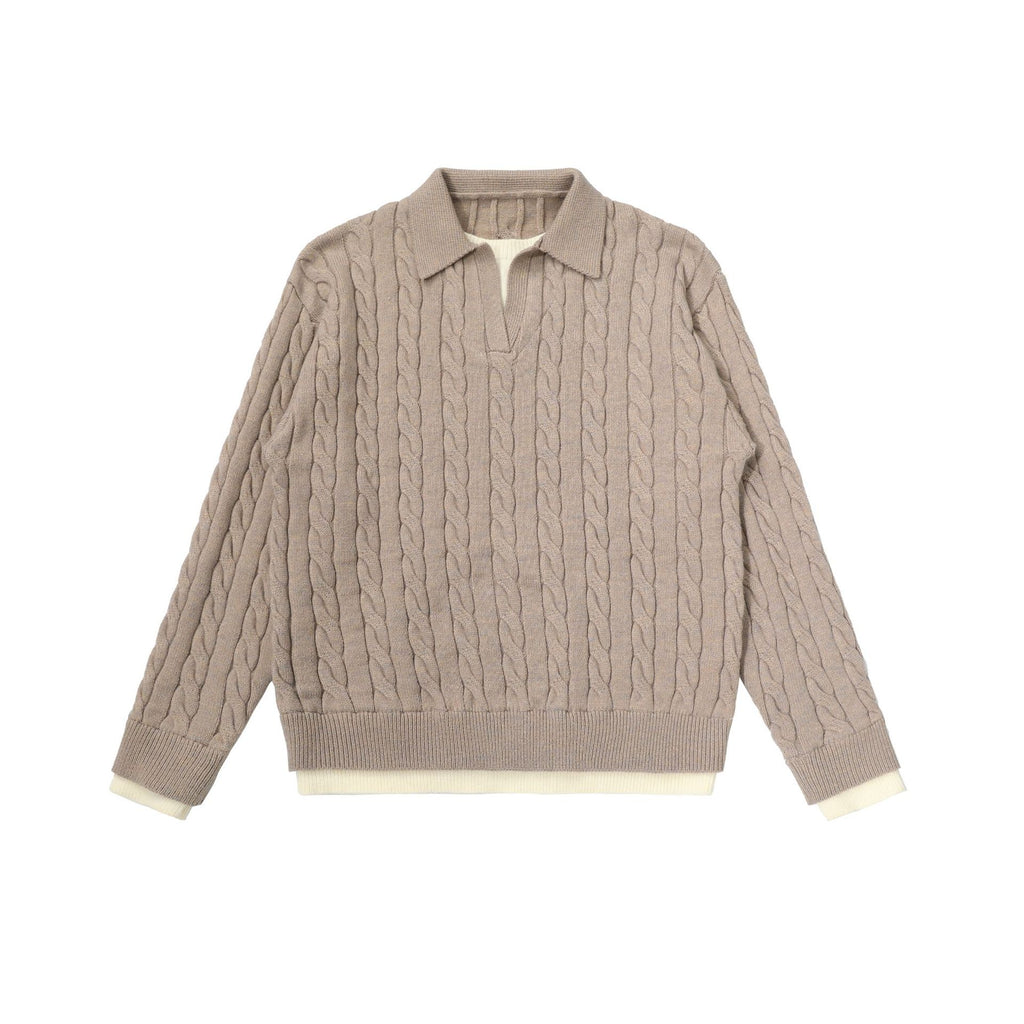 CHANYOOU Vintage Woven Twist Pattern Lapel Knitted Sweater