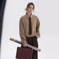 CHOR Contrast Fake Tie Striped Long Sleeve Shirt