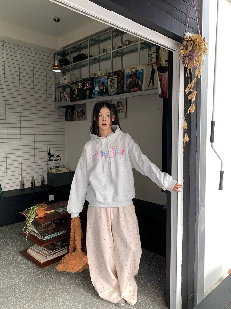 EAHO Lazy Style Floral Full Print Wide-leg Pants