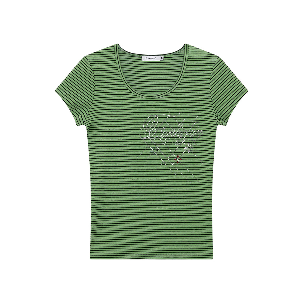 FUNKYFUN Hot Diamond Striped Front Shoulder Tee