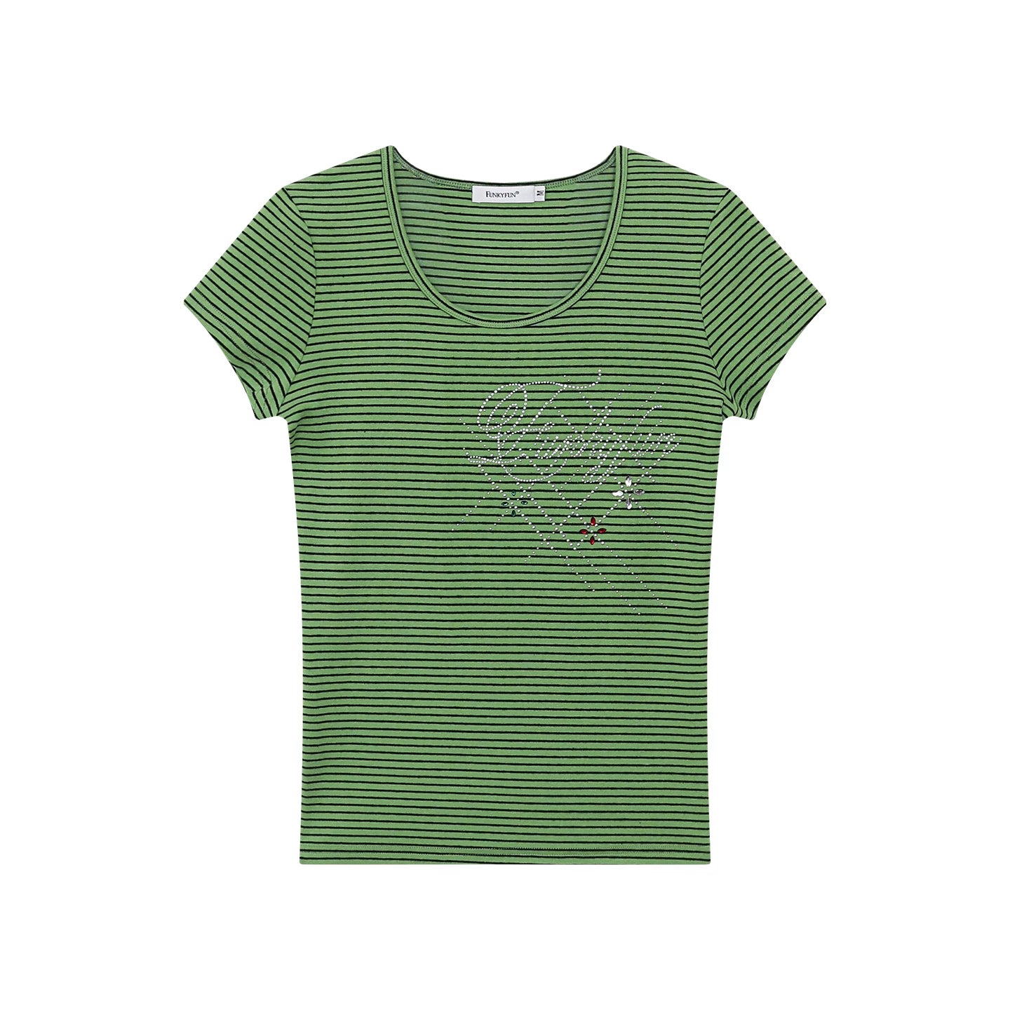 FUNKYFUN Hot Diamond Striped Front Shoulder Tee