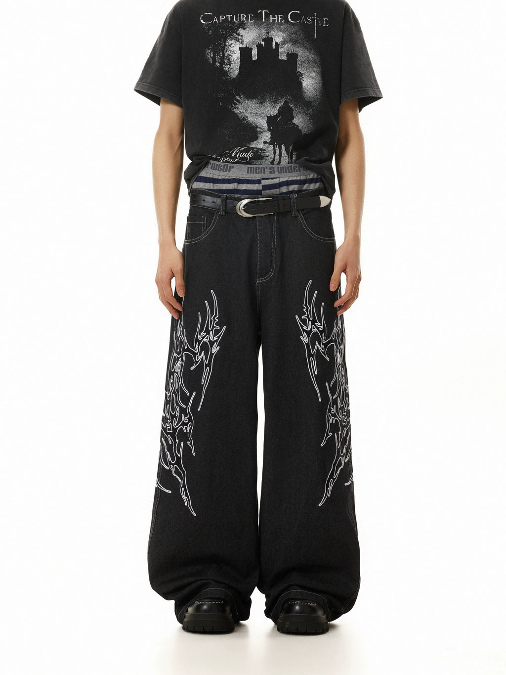 BTSG Totem-embroidered Wide-leg Jeans