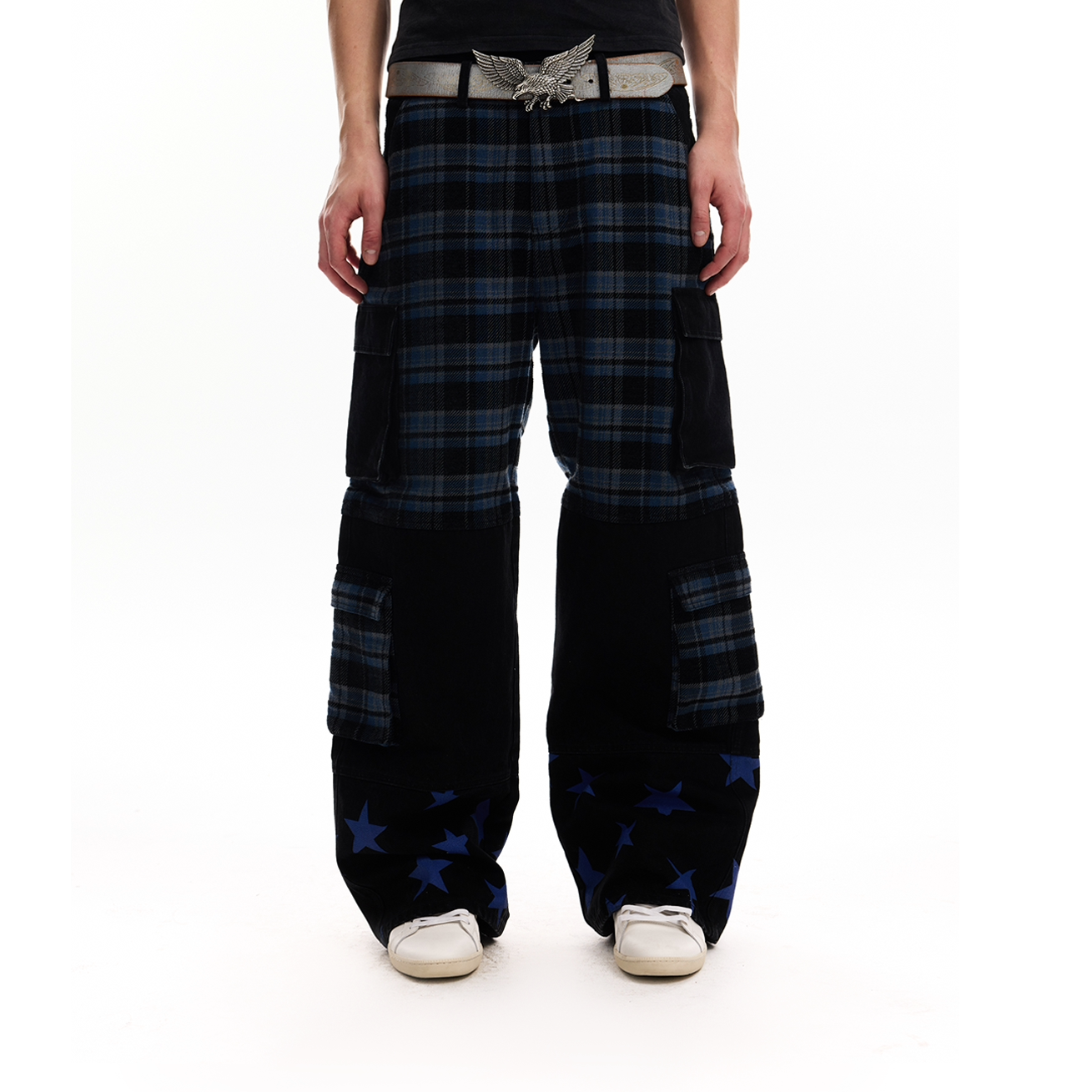 No E Mosen Plaid Multi-pocket Straight Jeans