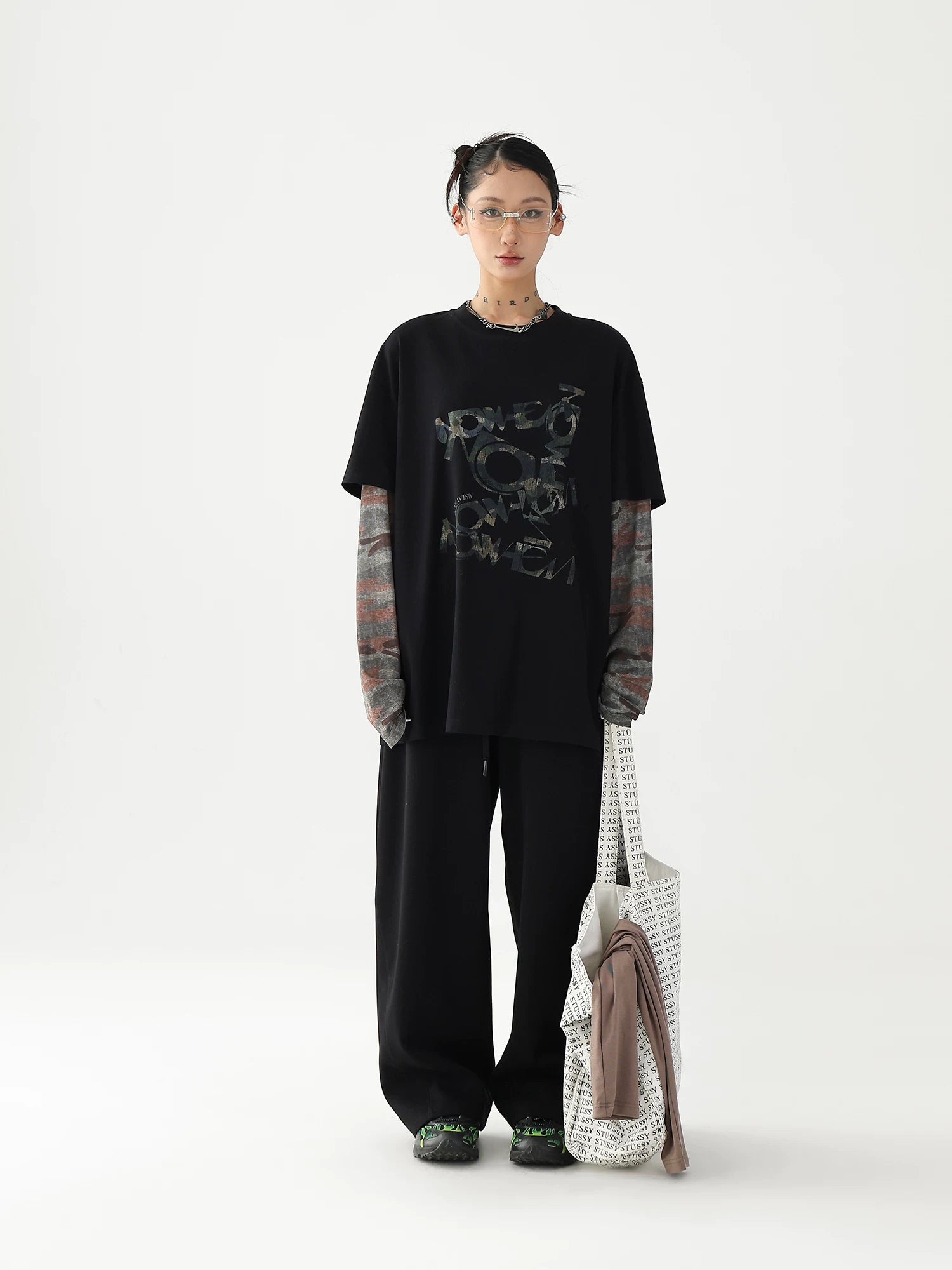 AceStudios Fake Two-piece Stitching Camouflage Long Sleeve