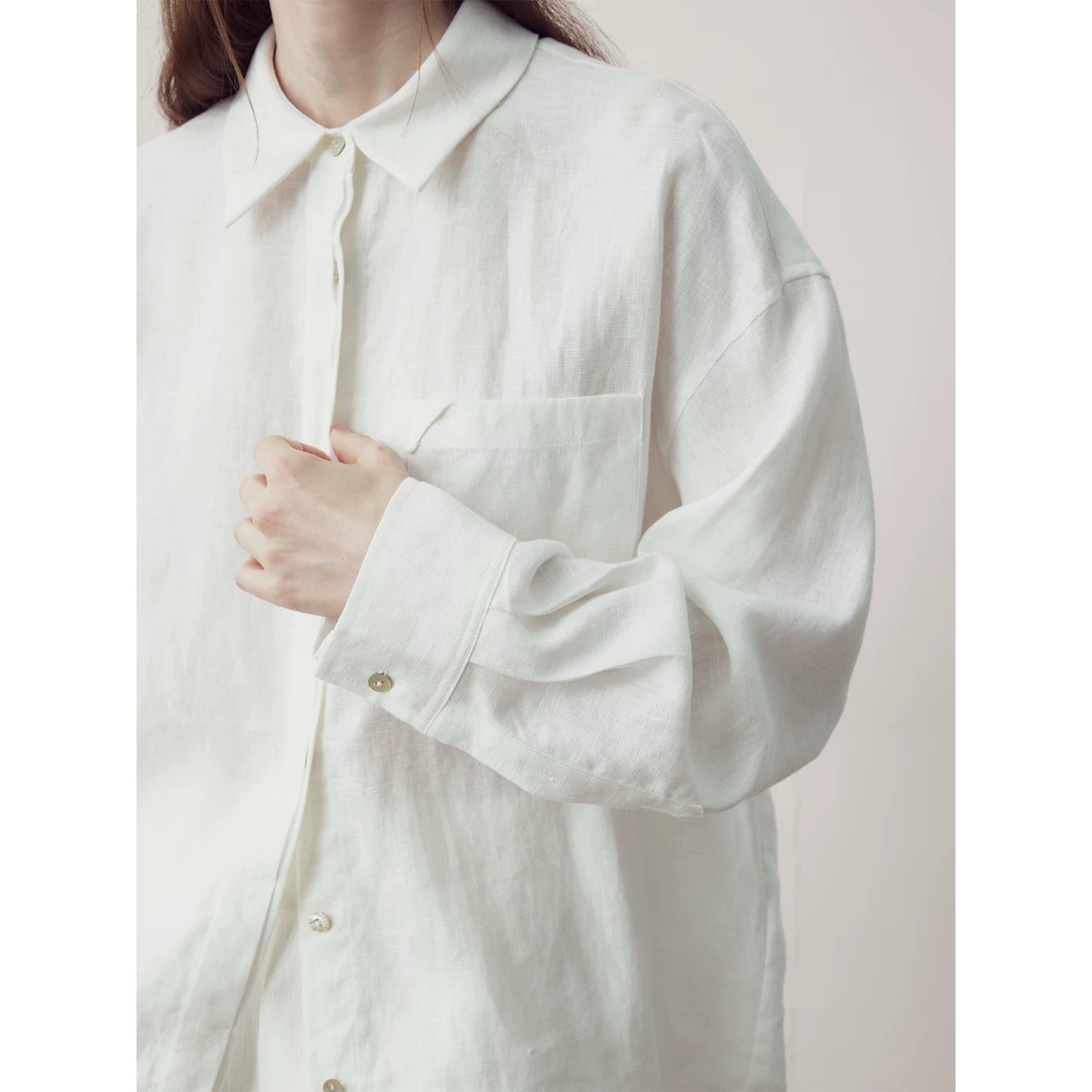 COLN Casual Loose Shoulder Long-sleeved Shirt