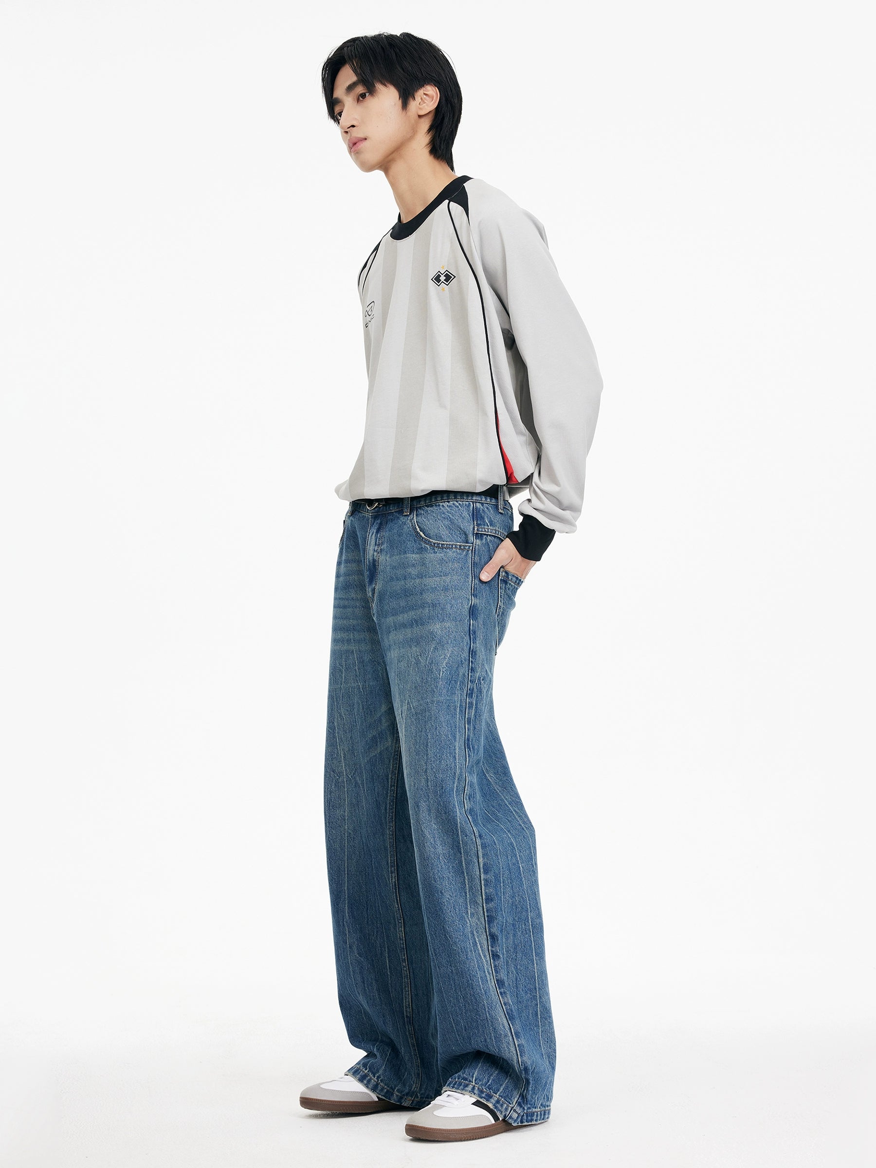 DIMC Water Pattern Tie Flower Washed Jeans