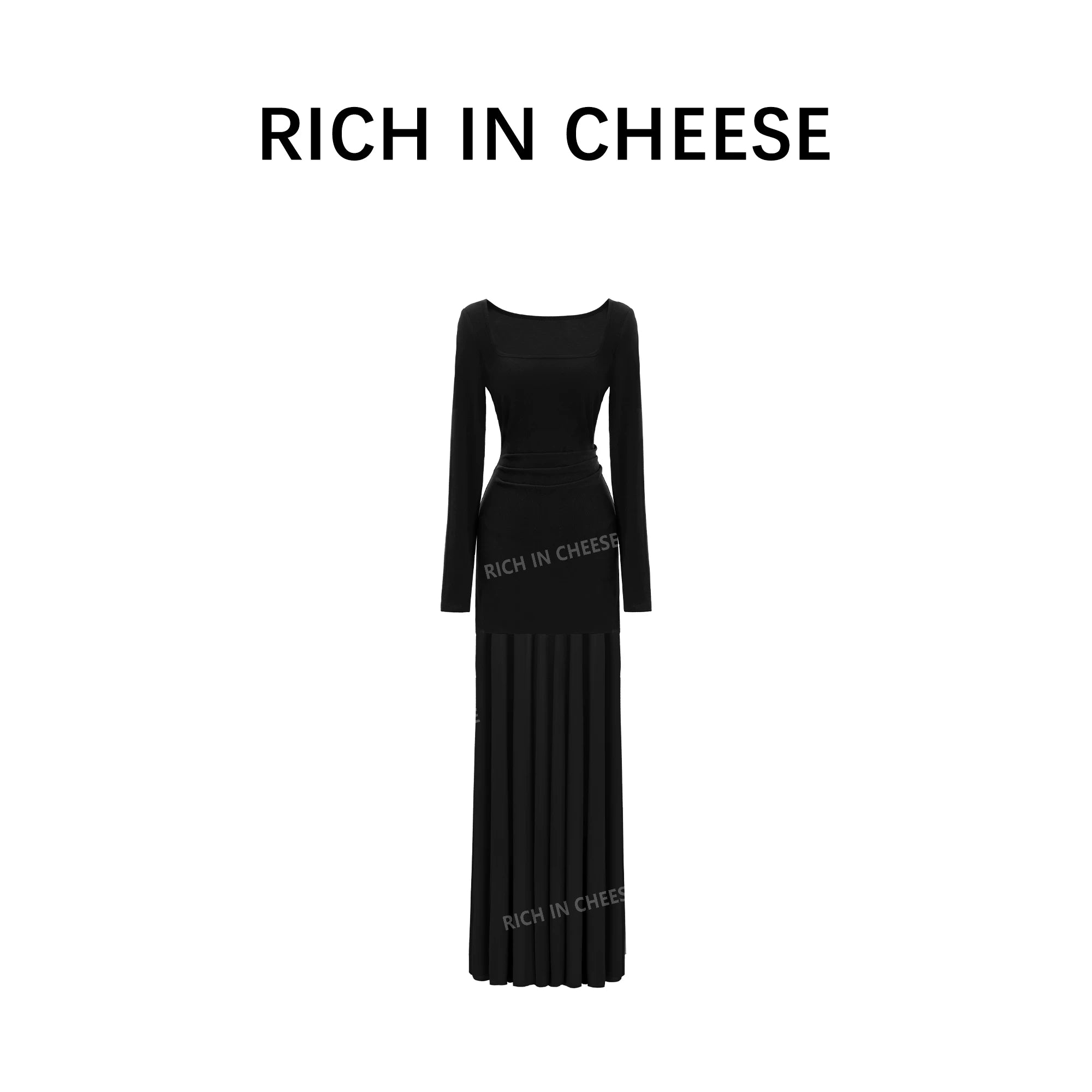 RICH IN CHEESE Stitched Fishtail Mesh Waist Dress