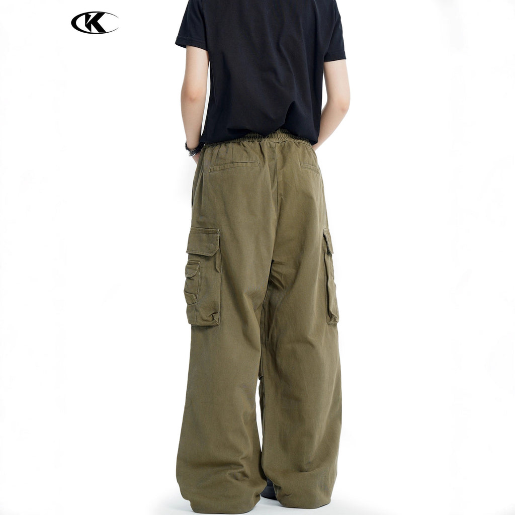 11KN Retro Drape Multi-pocket Drawstring Wide-leg Pants