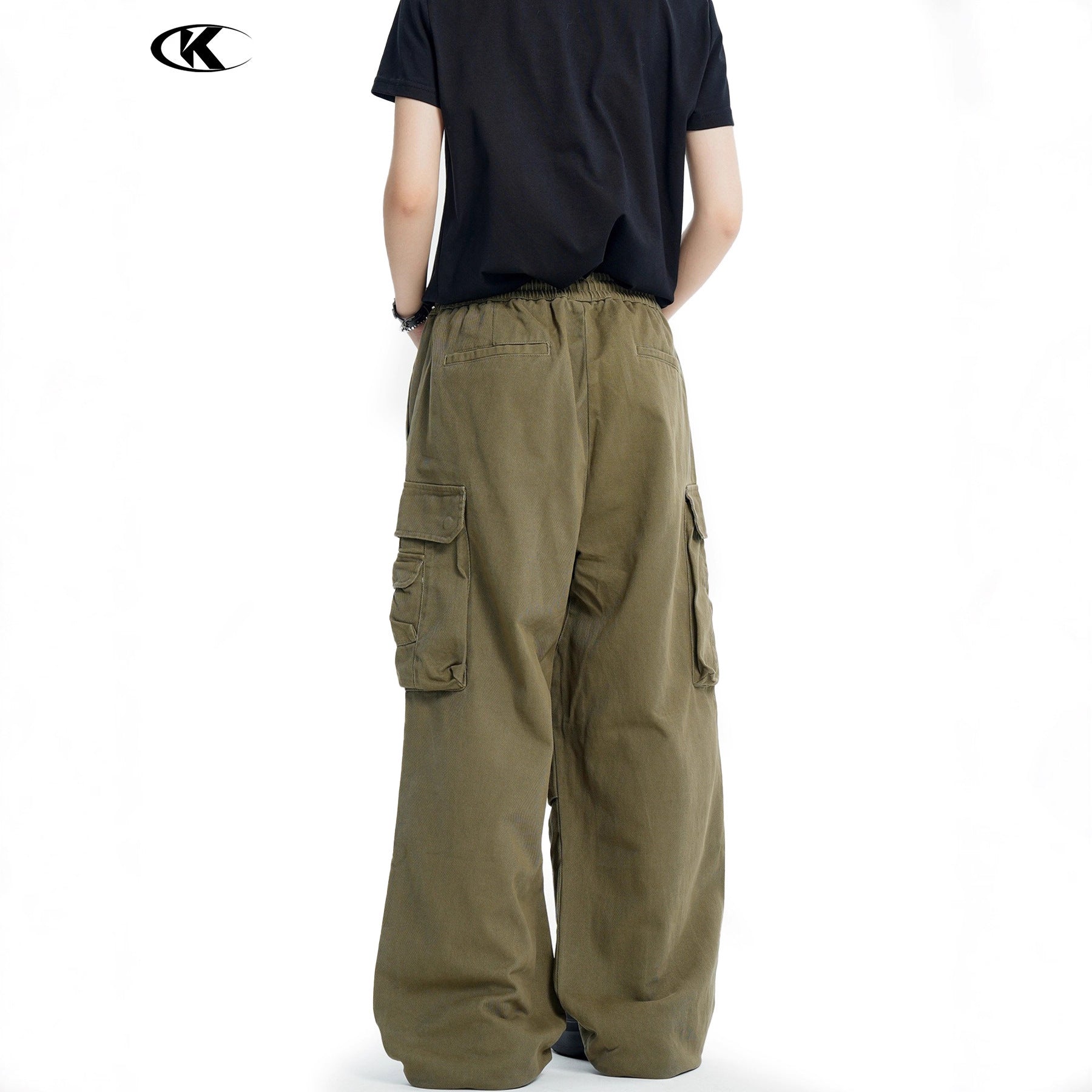 11KN Retro Drape Multi-pocket Drawstring Wide-leg Pants