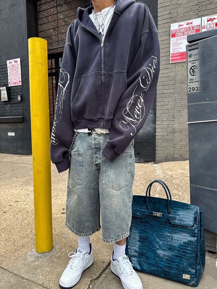 FTS Waffle Old Print Hooded Sweater Jacket