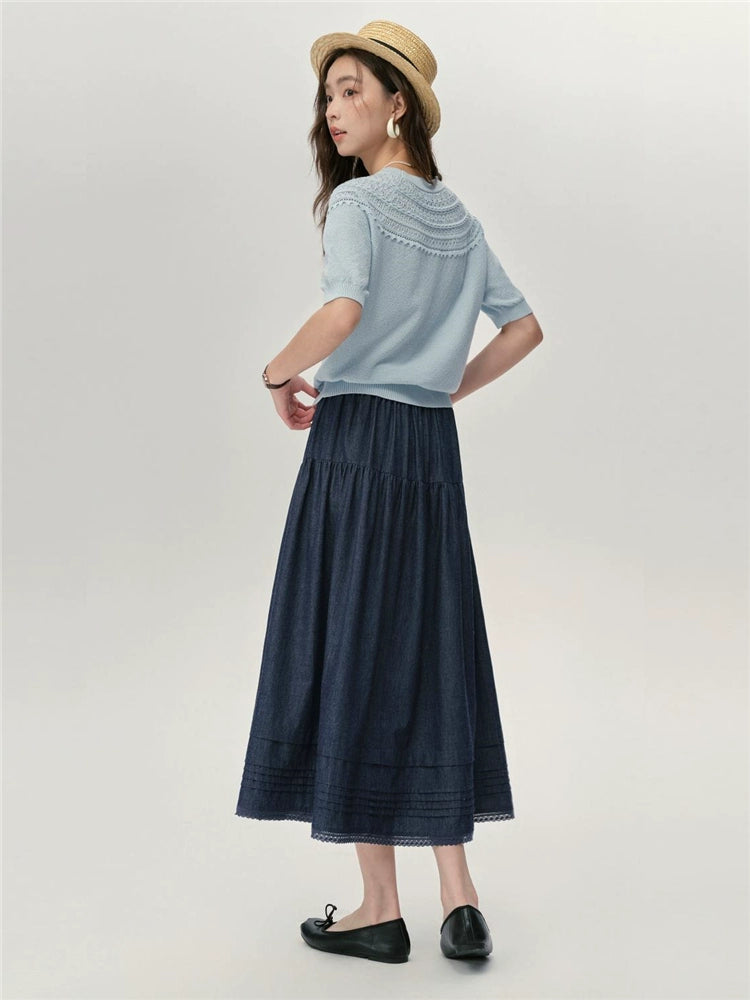 Giordano Lace Semi-elastic Denim Skirt
