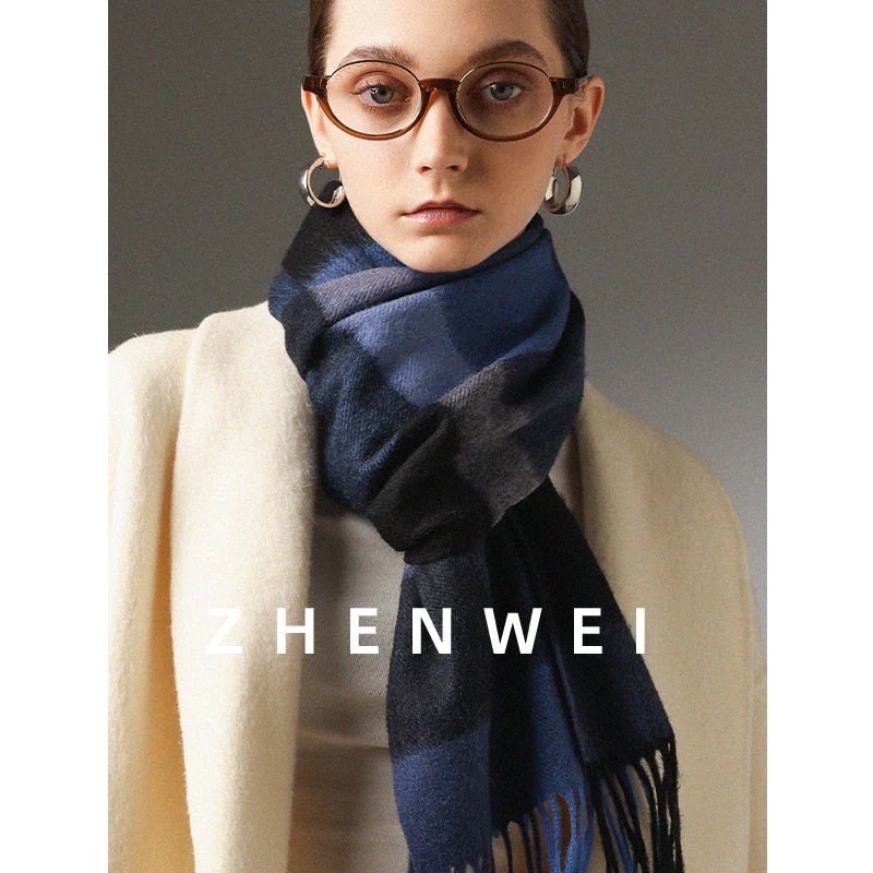 ZHENWEI 100% Wool Plaid Scarf
