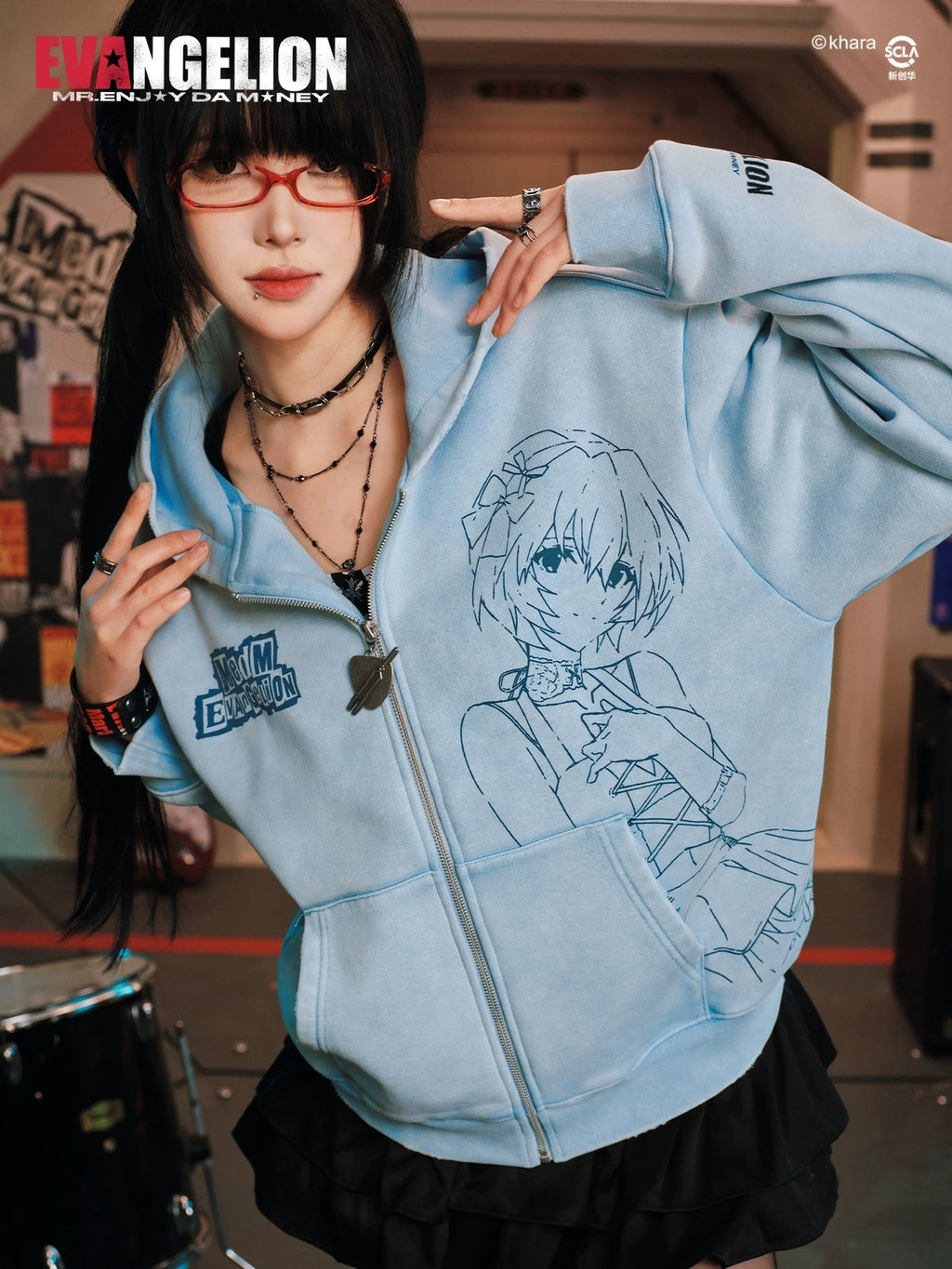 MEDM Character Line Draft Casual Hooded Sweater Jacket