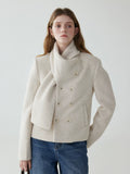 VOOE Scarf Collar Double-breasted Front-shoulder Woolen Jacket