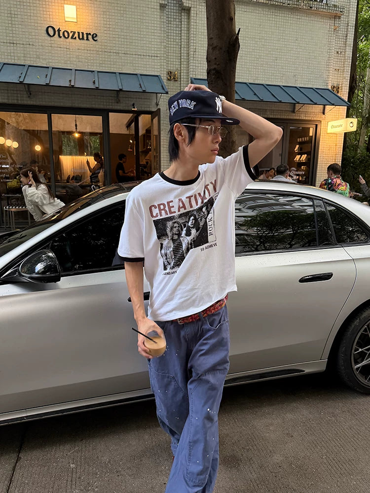 EAHO Alphabet Portrait Print Casual Tee