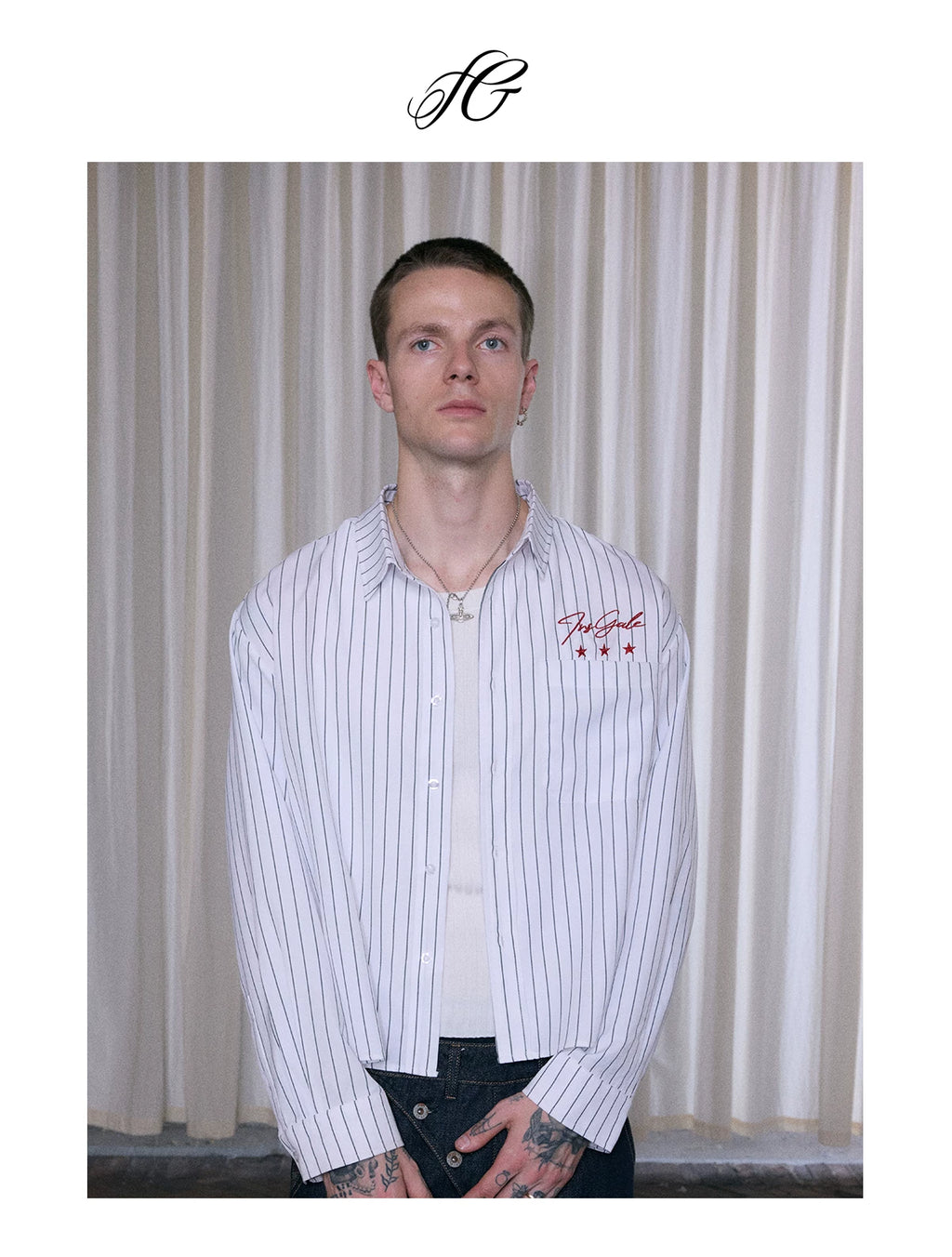 InsGale Striped Embroidered Lapel Cardigan Shirt Jacket