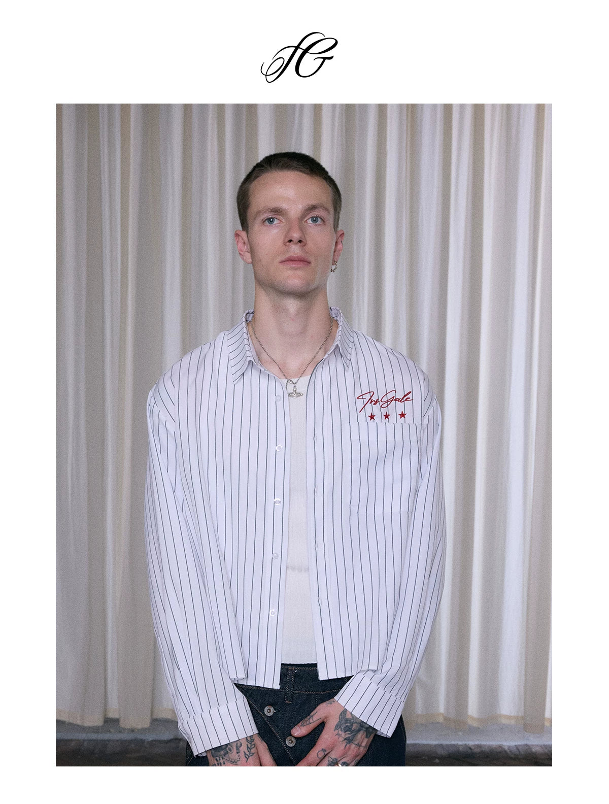 InsGale Striped Embroidered Lapel Cardigan Shirt Jacket