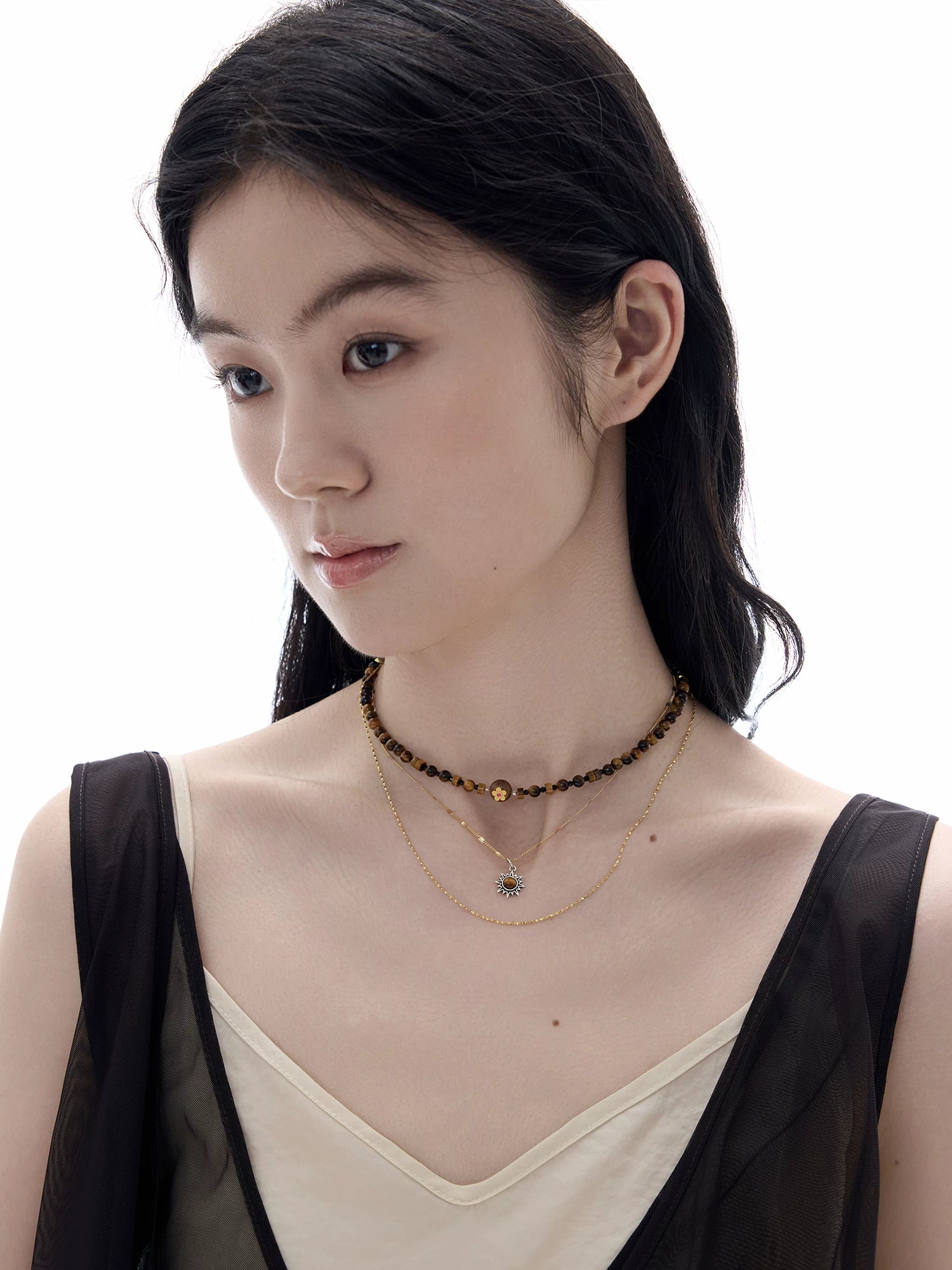 NO SOLUTION Natural Tiger's Eye Clavicle Chain