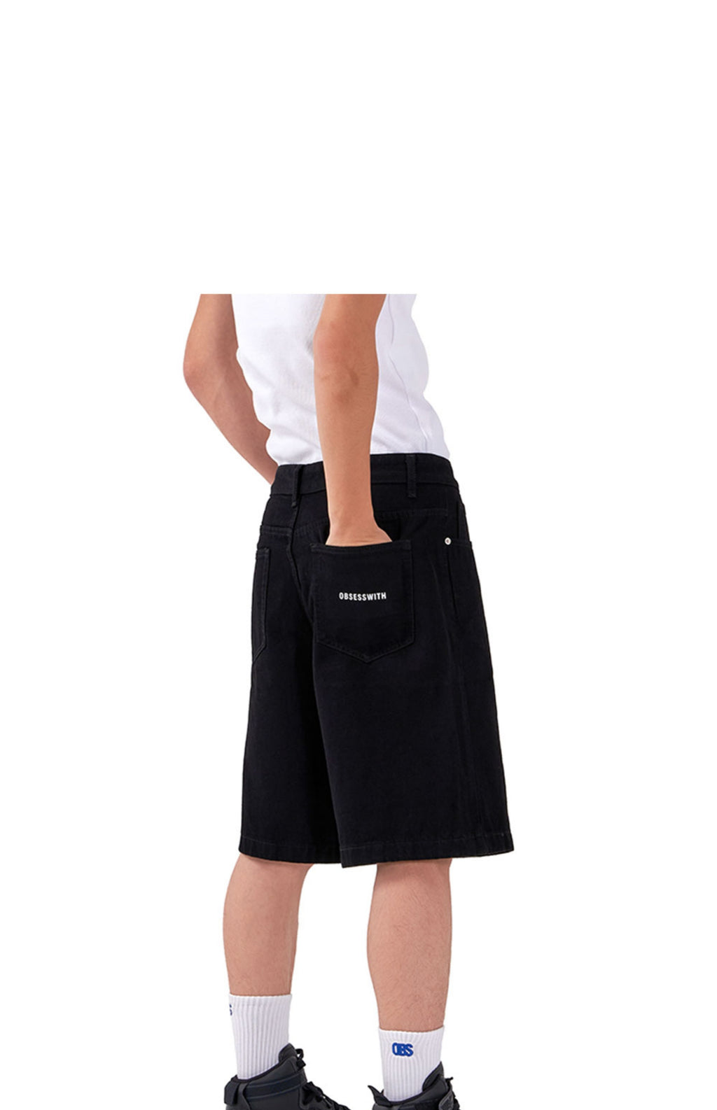 OBSESSWITH minimalist black washed denim shorts