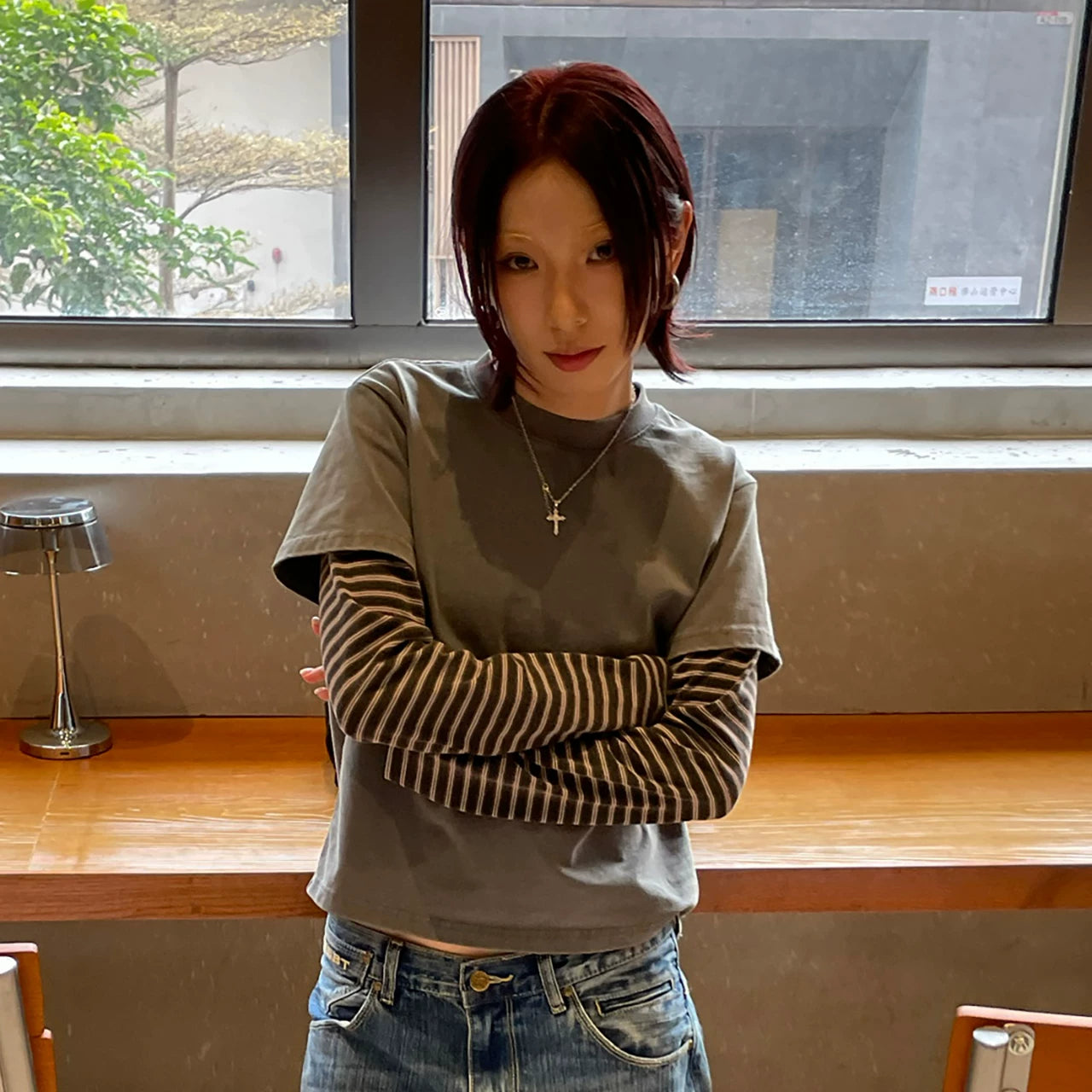 MMBBT Striped Fake Two Pieces Pure Cotton Long Sleeves