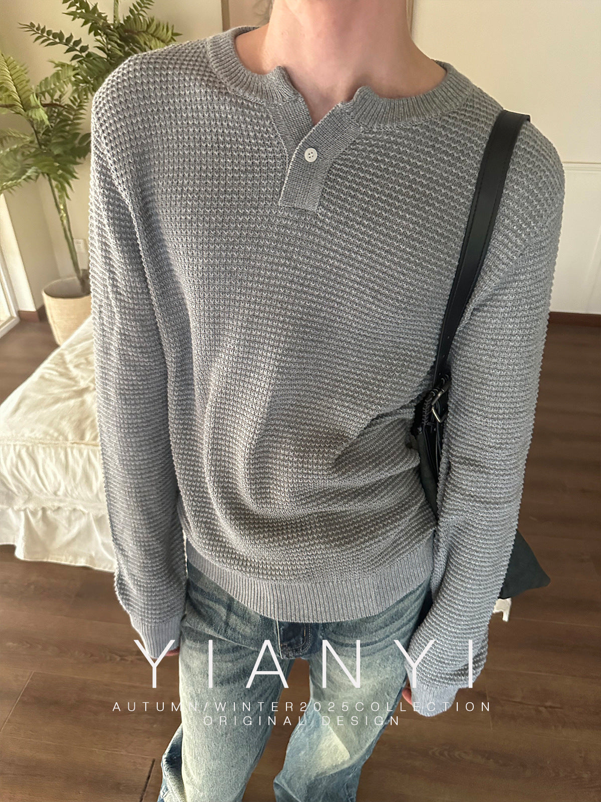 EME Vintage Waffle Small V-Neck Long Sleeve