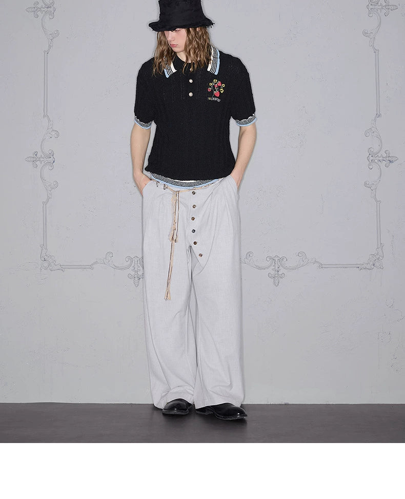 Rocawear Cloth Striped Pearl Buckle Embroidered Polo Shirt