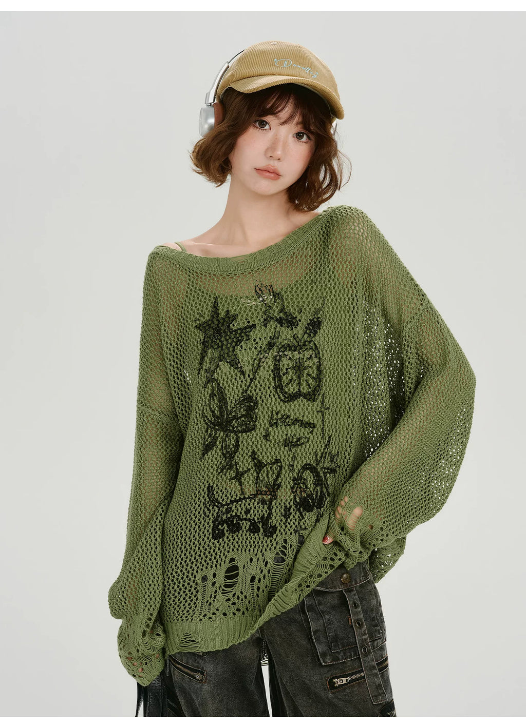 Girlyhalo Vintage Cut-Out Knitted Loose Blouse