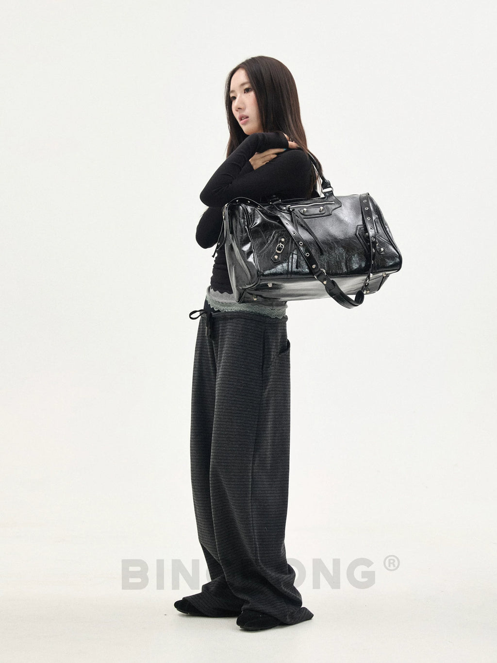 BINGBONG Retro Glossy Large Capacity Messenger Bag
