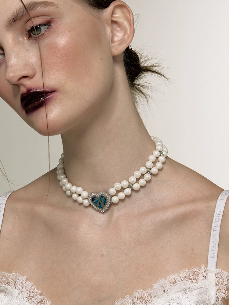 1JINN Retro Heavy Industry Full of Glittering Diamond Temperament Pearl Neck Chain