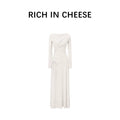 RICH IN CHEESE Swingneck Drawstring Long-sleeved Knitted Dress
