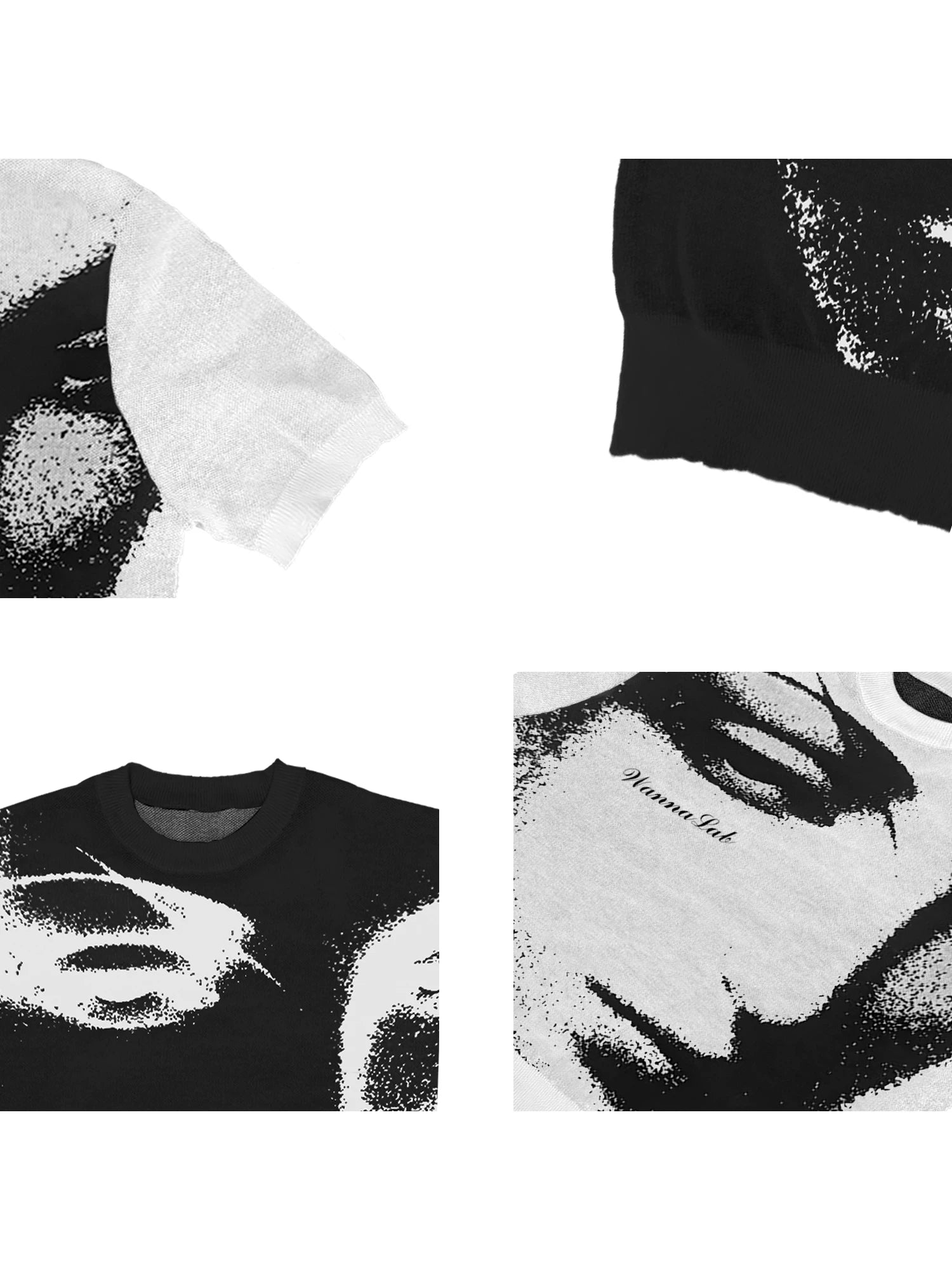 WANNA LAB Face Jacquard Front Shoulder Waist Knitted Tee