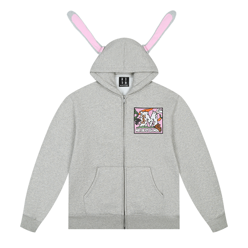 MEDM Rabbit Ear Sweet Cool Velcro Fleece Zipper Hooded Sweater