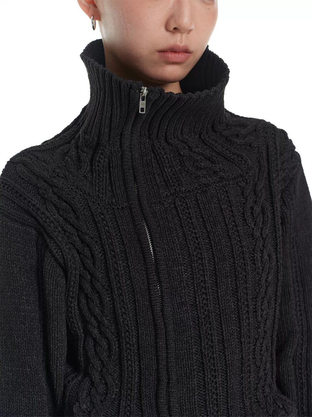 LINY LIBERTY Vintage Stand-up Neck Knitted Thick Needle Sweater Cardigan Jacket