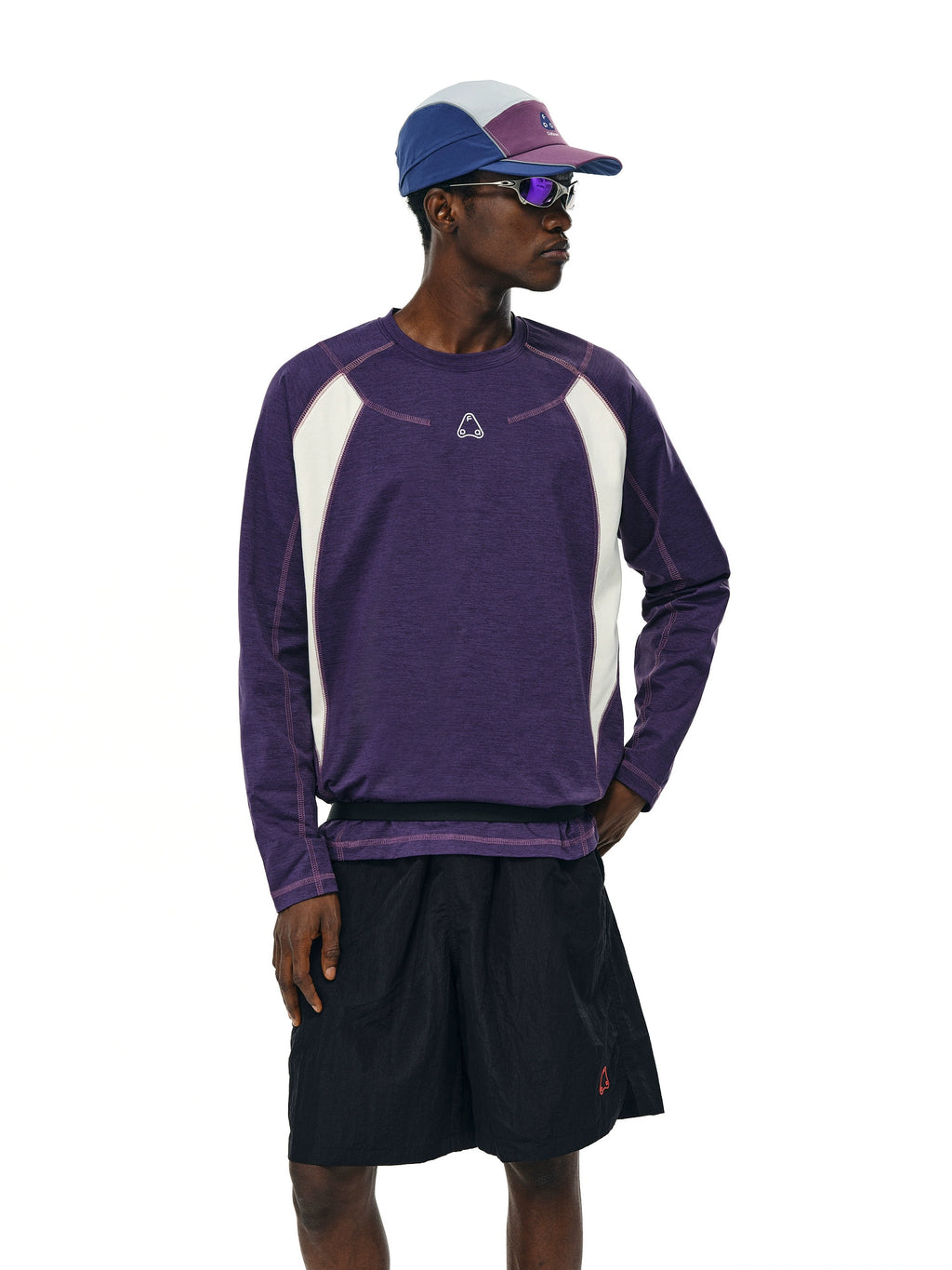 FPA Contrasting Color Splicing Loose Round Neck Long Sleeve