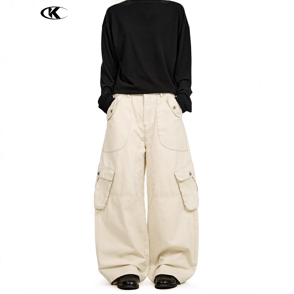11KN Retro Straight Loose Wide-leg Casual Scimitar Pants