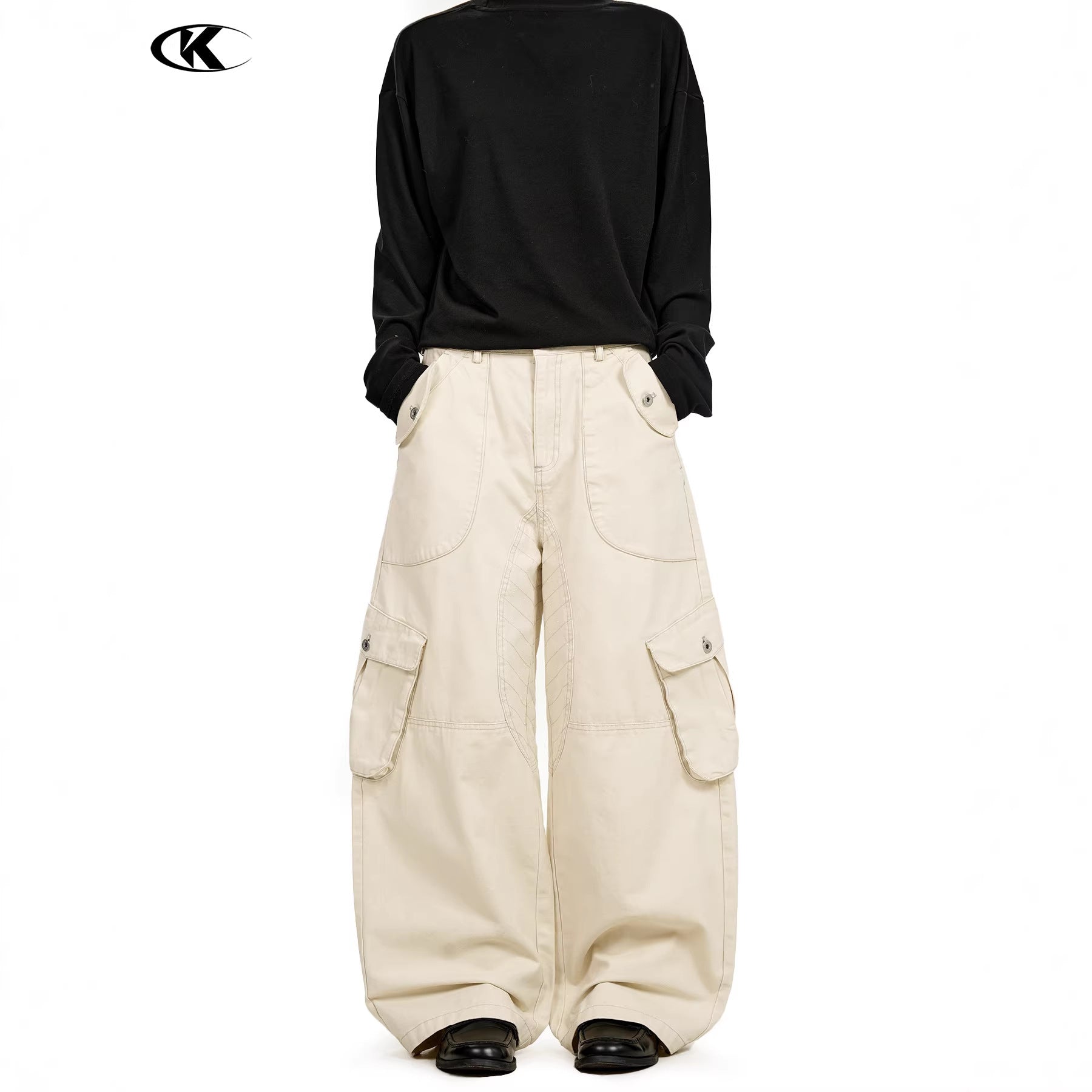11KN Retro Straight Loose Wide-leg Casual Scimitar Pants