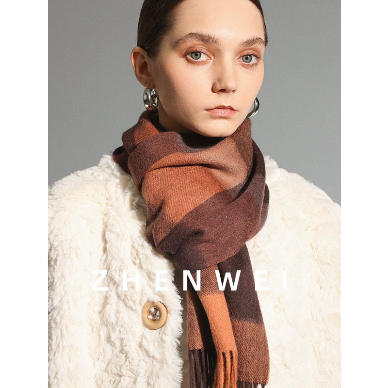 ZHENWEI 100% Wool Plaid Scarf