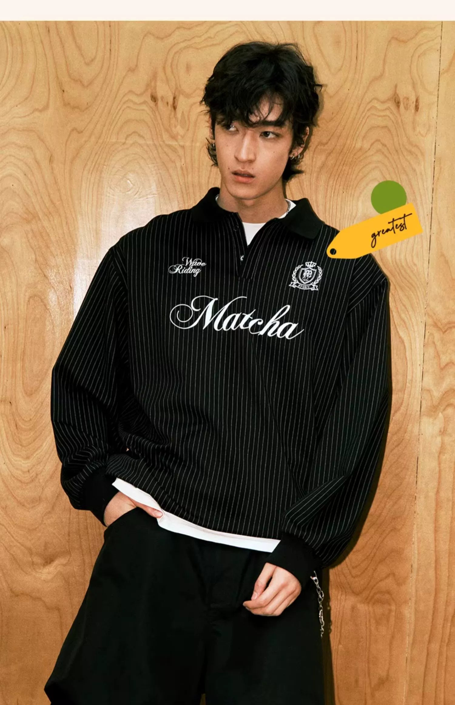 MATCHA STORY Vertical Striped Jacquard Lapel Sweater