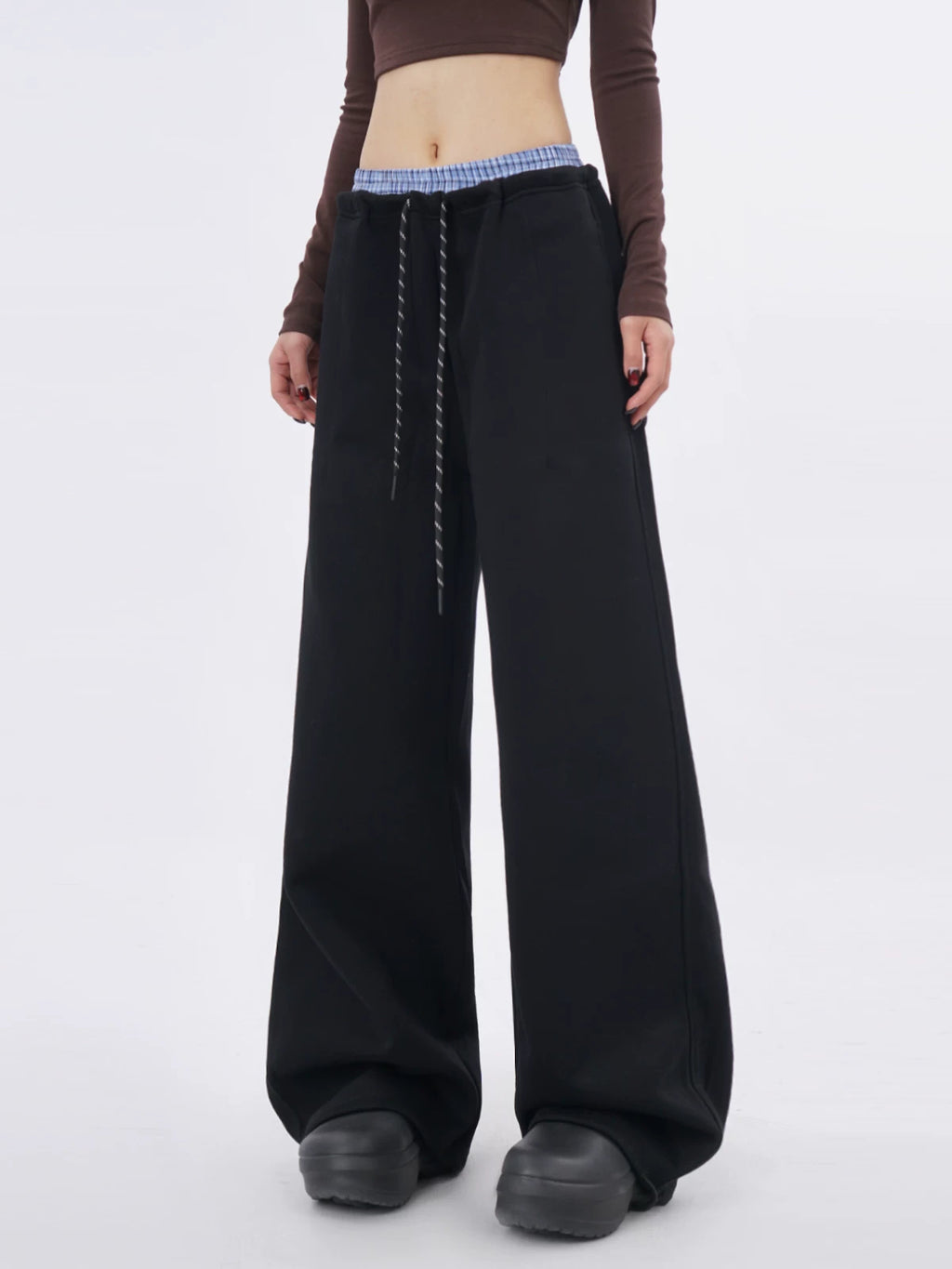 SAMUSAN Double Waist Loose Drape Floor Straight Tote pants