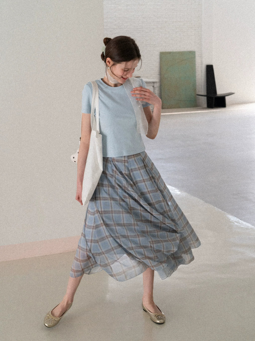 EGGKA High-waisted Elegant and Drape Plaid Skirt
